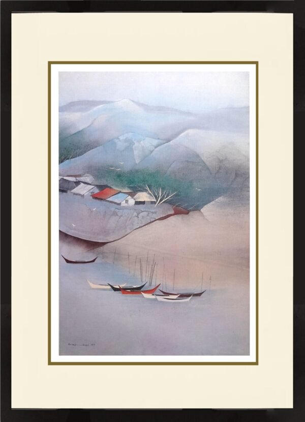 Tay bak koi singapore artist Landscape in Fantasy Idyllic Rural Life Scenes painting, Serenity (R) (S/N Limited Edition) fishing villages, kampung scenes and urban landscapes.